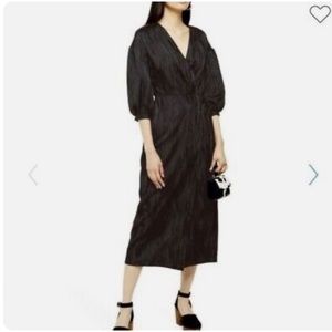 Topshop Sz 8 Black Jacquard Design Wrap Dress